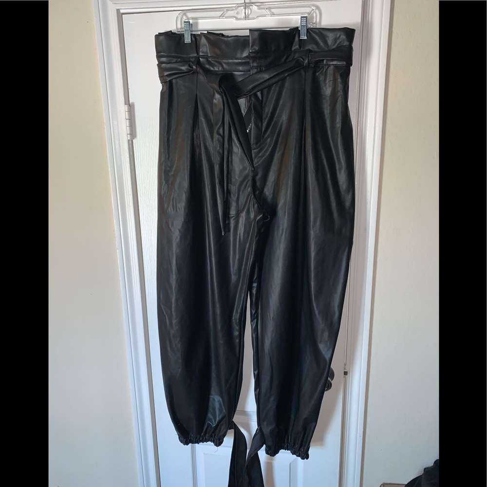 Faux leather jogger pants.
